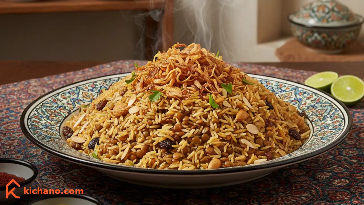 عدس پلو بدون گوشت برای ناهار