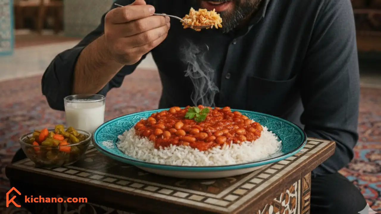 برنج با لوبیا و سس رب