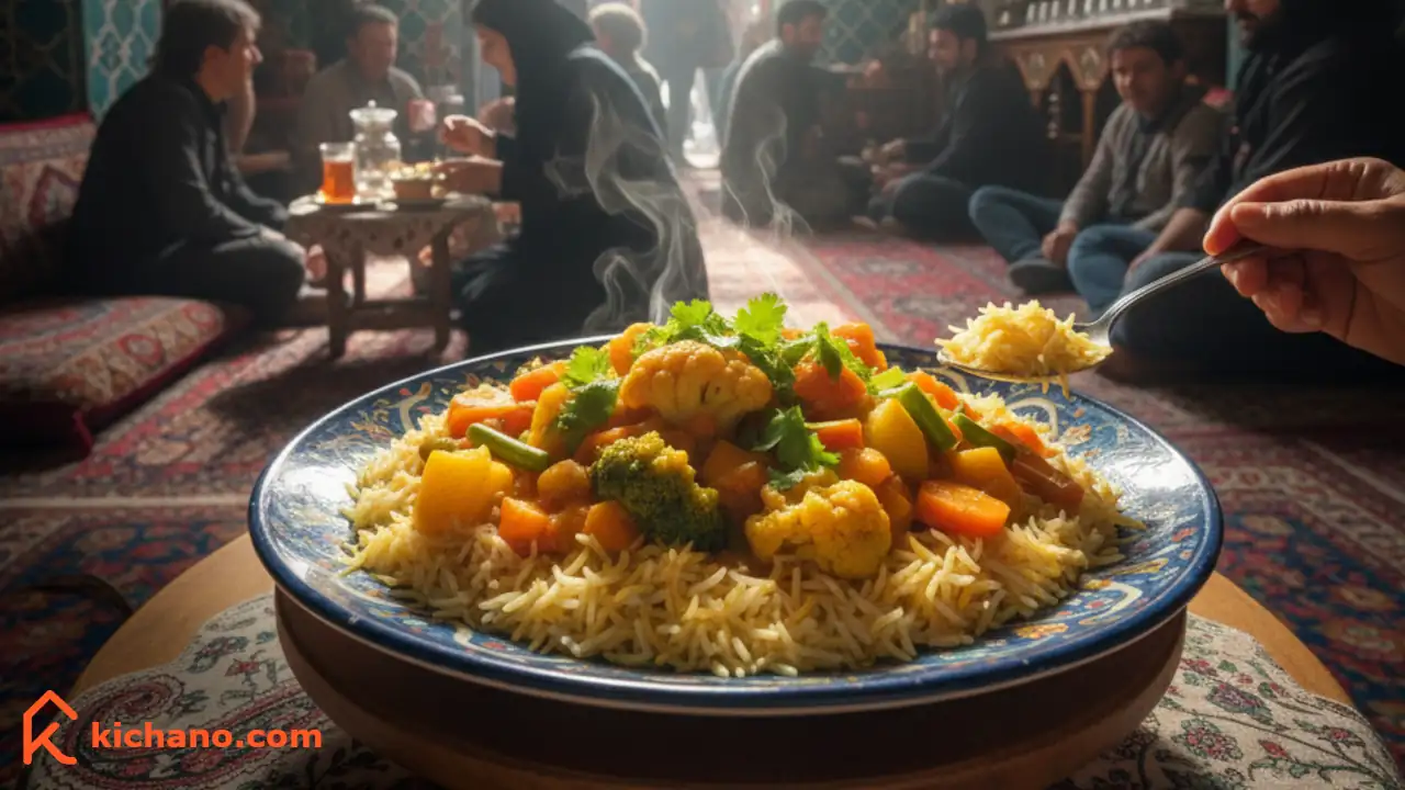 برنج با سس کاری و سبزیجات به سبک ایرانی