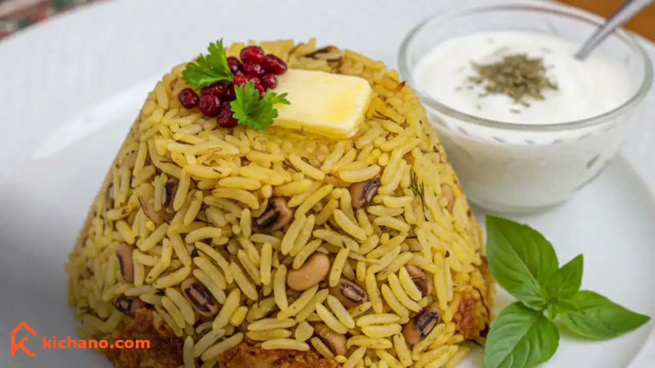 یک پرس برنج و لوبیا چشم‌بلبلی ایرانی